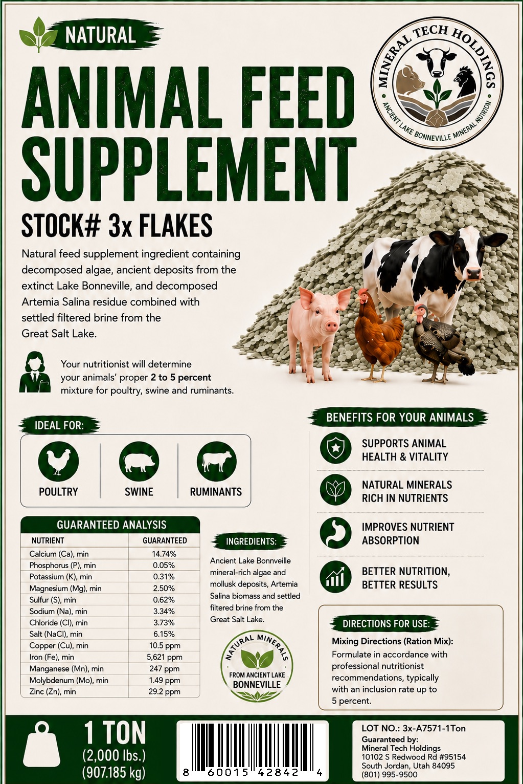 3X Animal Feed Supplement Flakes – 1 ton