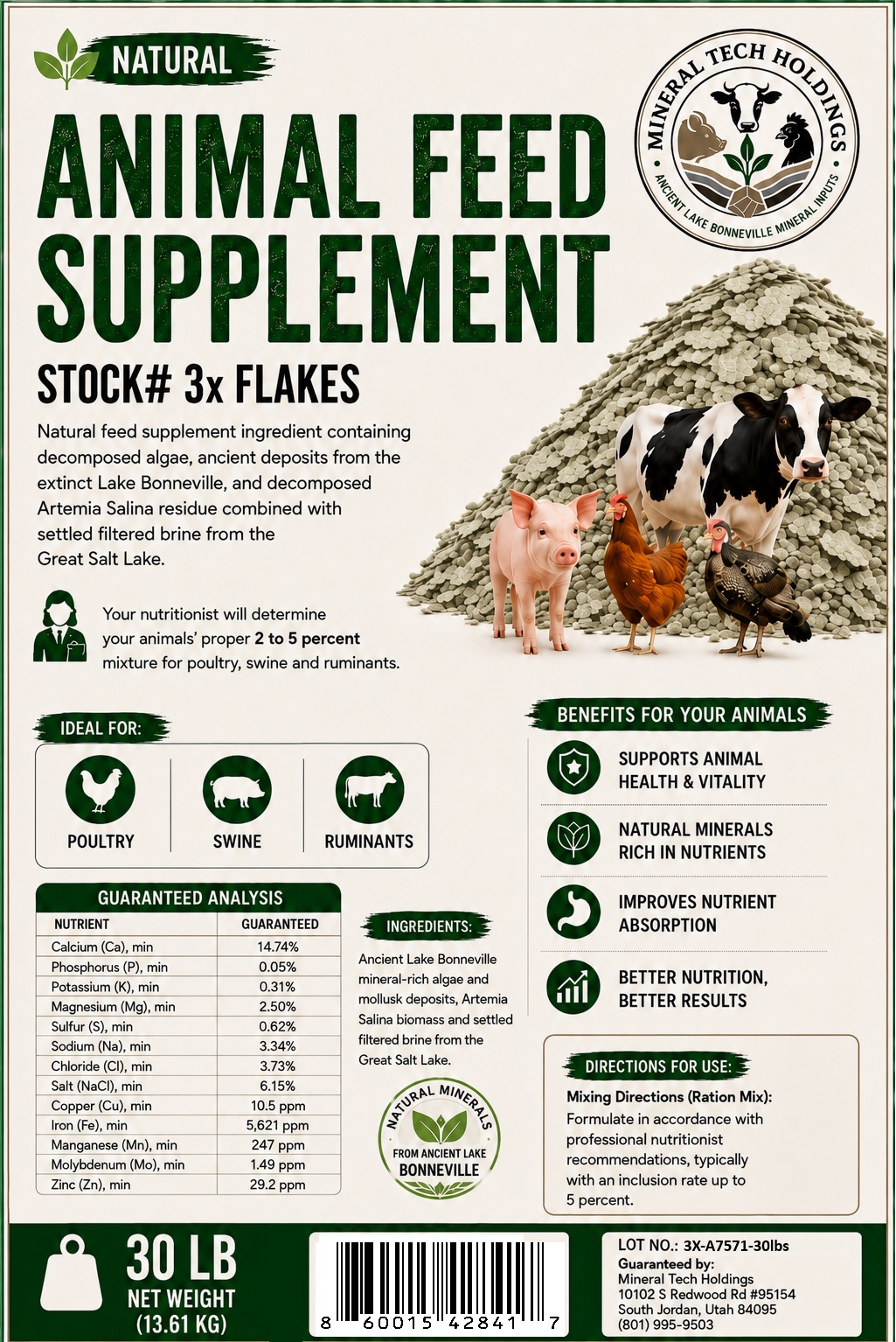 3X Animal Feed Supplement Flakes – 30 lb